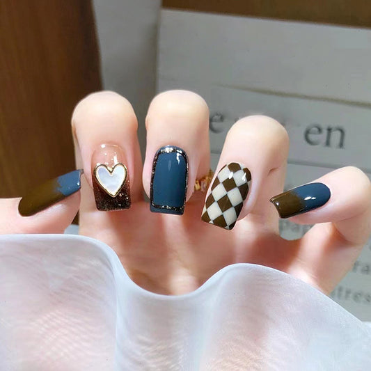 Gray Blue Plaid Fritillary Love Nail Beauty White Delicate Wear